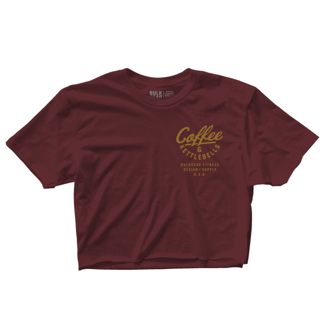 "COFFEE AND KETTLEBELLS" Raw Edge Crop (BURGUNDY) XL Only (1 Left)