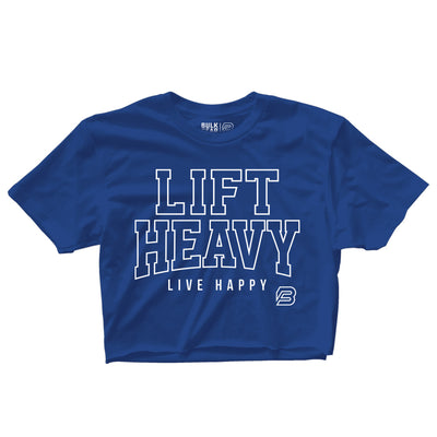 "LIFT HEAVY LIVE HAPPY" Crop Top (TRUE BLUE) SMALL ONLY