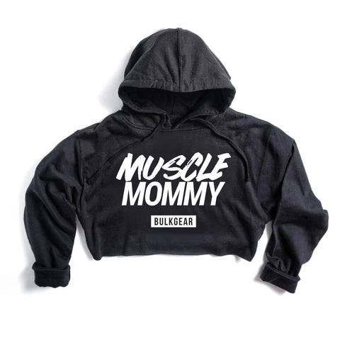 "MUSCLE MOMMY" Hyper Crop Hoodie (BLACK)