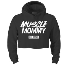 "MUSCLE MOMMY" Hyper Crop Hoodie (BLACK)
