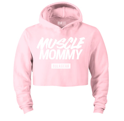 "MUSCLE MOMMY" HYPER crop hoodie (LIGHT PINK)