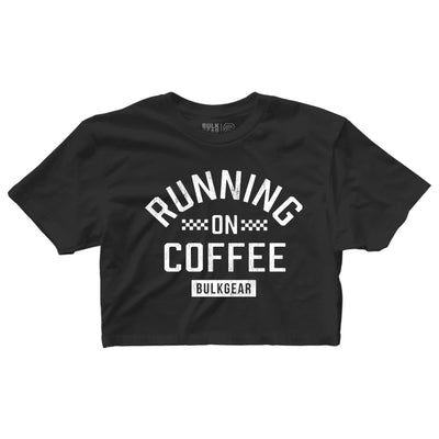 "RUNNING ON COFFEE" Raw Edge Crop (BLACK)