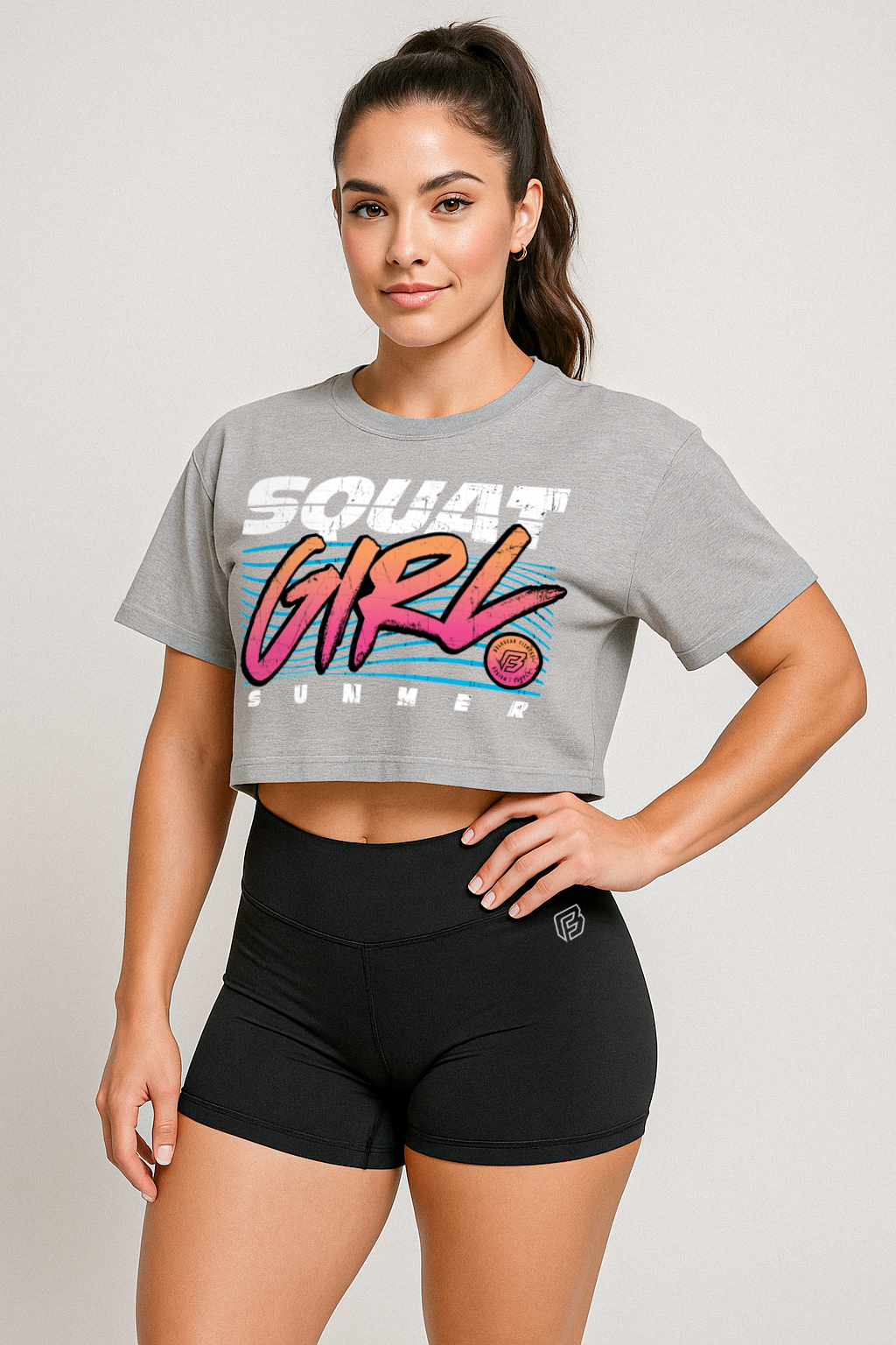 "SQUAT GIRL SUMMER" Crop Top (ATHLETIC HEATHER)