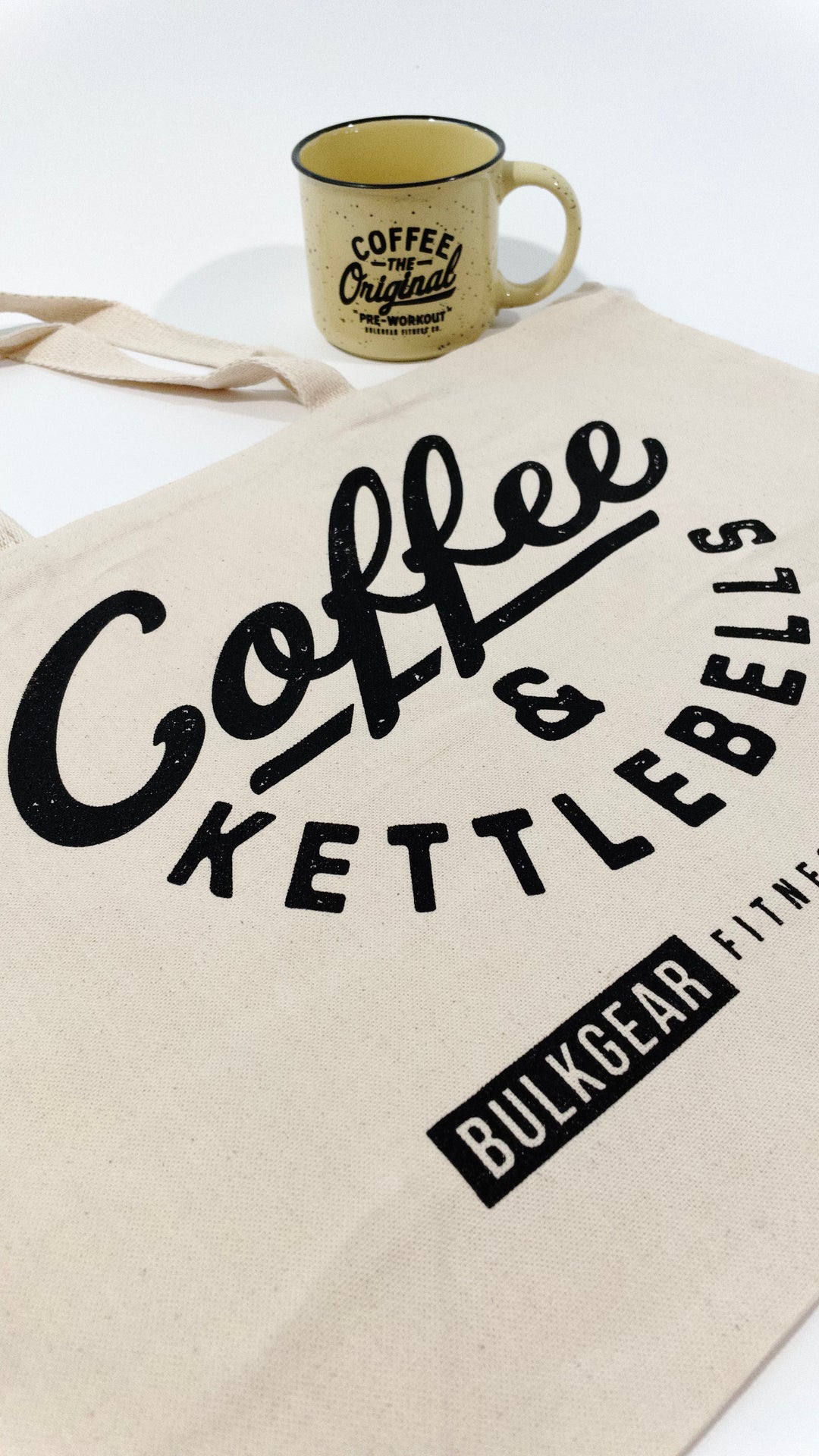 COFFEE AND KETTLEBELLS (TOTE) - TAN 1 left