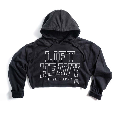 "LIFT HEAVY LIVE HAPPY" HYPER crop hoodie (BLACK)