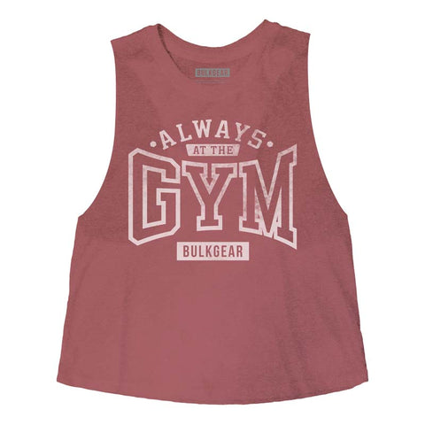 "ALWAYS AT THE GYM" Racer Crop Tank (HEATHER MAUVE) XL only