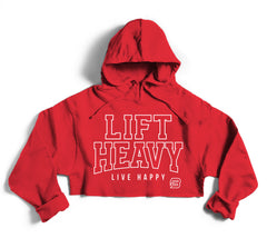 "LIFT HEAVY LIVE HAPPY" HYPER crop hoodie (RED)
