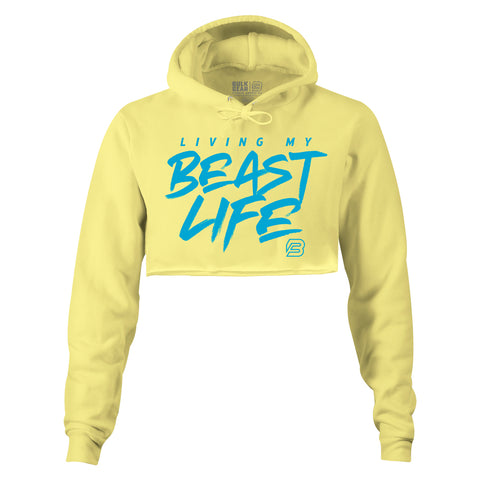 "LIVING MY BEAST LIFE" HYPER crop hoodie (YOLK) Small Only (1 Left)