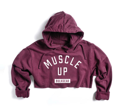 "MUSCLE UP" HYPER crop hoodie (BURGUNDY)XL ONLY