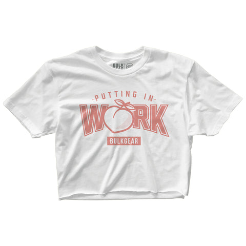 "PUTTING IN WORK PEACHY" Crop Top (WHITE)