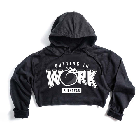 "PUTTING IN WORK" HYPER crop hoodie (BLACK)