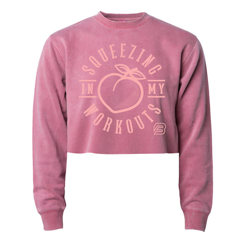 "SQUEEZING IN MY WORKOUT" BOXY crop sweater (PINK ROSE) Small Only